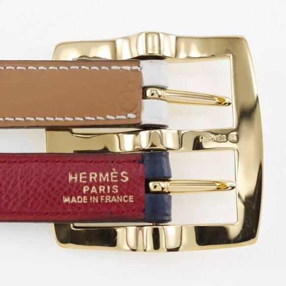 HERMES reversible belt Blue Indigo/Rouge Vif Courchevel/Swift Women - Picture 8 of 10